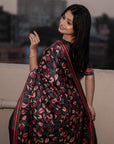 Black Kolam Silk Katha Printed Pushpa Saree