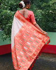White Red Soft Silk Saree with Butti Durga Pooja Zari Woven Saree