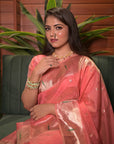 Aditi in our Dark Pink Organza Paithani Zari Woven Saree