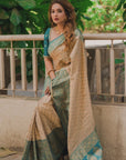 Rupali Bhosle in our Chickoo Pure Tissue Zari Woven Saree with Contrast Weaves