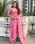 Pure Chanda Kora Silk Saree with Floral Embroidered Buttis And Applique Cutwork Border