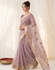 Lavender Original Banarasi Checks Saree Designer Party Wear Saree With Beads Handwork Zari Border Rich Pallu Wedding Festive Saree