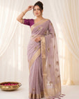 Lavender Original Banarasi Checks Saree Designer Party Wear Saree With Beads Handwork Zari Border Rich Pallu Wedding Festive Saree