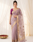 Lavender Original Banarasi Checks Saree Designer Party Wear Saree With Beads Handwork Zari Border Rich Pallu Wedding Festive Saree
