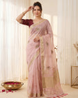 Pink Original Banarasi Checks Saree Designer Party Wear Saree With Beads Handwork Zari Border Rich Pallu Wedding Festive Saree
