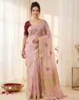 Pink Original Banarasi Checks Saree Designer Party Wear Saree With Beads Handwork Zari Border Rich Pallu Wedding Festive Saree