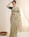 Pista Original Banarasi Checks Saree Designer Party Wear Saree With Beads Handwork Zari Border Rich Pallu Wedding Festive Saree