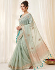Sky Original Banarasi Checks Saree Designer Party Wear Saree With Beads Handwork Zari Border Rich Pallu Wedding Festive Saree