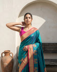 Premium Soft Silk Paithani Saree with Polka Motifs, Peacock Border and Traditional Pallu
