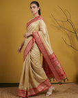 Handloom Soft Silk Saree with Zari Woven Motifs Contrast Traditional Border and Rich Pallu