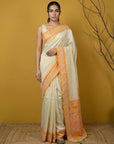Handloom Soft Silk Saree with Zari Woven Motifs Contrast Traditional Border and Rich Pallu