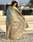 Premium Kora Silk Leheriya Meenakari Zari Woven Saree with Fancy Pallu and Brocade Blouse