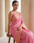 Baby Pink Soft Silk Saree Gold Zari Floral Motifs Meenakari Sparrow Pallu Saree With Running Blouse