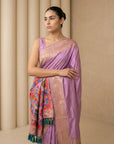 Fancy Pink Soft Silk Saree Gold Zari Floral Motifs Meenakari Sparrow Pallu Saree With Running Blouse