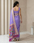 Lavender Soft Silk Saree Gold Zari Floral Motifs Meenakari Sparrow Pallu Saree With Running Blouse