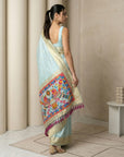 Sky Soft Silk Saree Gold Zari Floral Motifs Meenakari Sparrow Pallu Saree With Running Blouse