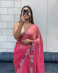 Shimmery Pink Space Silk Diamond Work Designer Fancy Saree