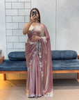 Shimmery Mauve Space Silk Diamond Work Designer Fancy Saree