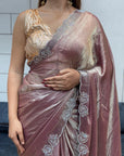 Shimmery Mauve Space Silk Diamond Work Designer Fancy Saree