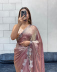 Shimmery Mauve Space Silk Diamond Work Designer Fancy Saree