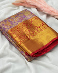 Lavender Kanjivaram Silk Jaal Traditional Zari Woven Saree
