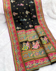 Black Pure Viscose Silk Position Printed Traditional Saree