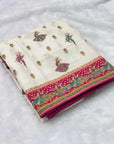 White Pure Viscose Silk Position Printed Traditional Saree