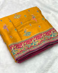 Mustard Pure Viscose Silk Position Printed Traditional Saree