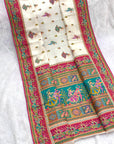 White Pure Viscose Silk Position Printed Traditional Saree