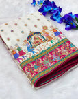 White Pure Viscose Silk Position Printed Traditional Darbari Saree