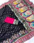 Black Pure Viscose Silk Position Printed Traditional Darbari Saree