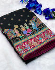 Black Pure Viscose Silk Position Printed Traditional Darbari Saree