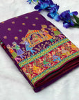 Purple Pure Viscose Silk Position Printed Traditional Darbari Saree