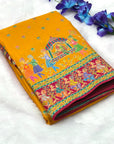 Mustard Pure Viscose Silk Position Printed Traditional Darbari Saree