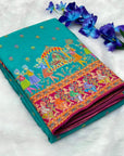 Blue Pure Viscose Silk Position Printed Traditional Darbari Saree