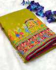 Mehendi Green Pure Viscose Silk Position Printed Traditional Darbari Saree