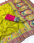 Mehendi Green Pure Viscose Silk Position Printed Traditional Darbari Saree