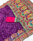 Purple Pure Viscose Silk Position Printed Traditional Darbari Saree