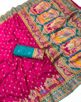 Pink Pure Viscose Silk Position Printed Traditional Darbari Saree