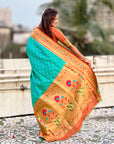 Aqua Blue Zari Woven Bandhani Paithani Fusion Silk Saree