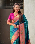 Green Zari Woven Bandhani Paithani Fusion Silk Saree