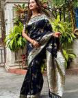 Black Banarasi Jaal Soft Silk Zari Woven Saree