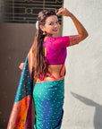 Green Zari Woven Bandhani Paithani Fusion Silk Saree