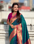 Green Zari Woven Bandhani Paithani Fusion Silk Saree
