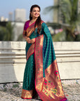 Green Zari Woven Bandhani Paithani Fusion Silk Saree