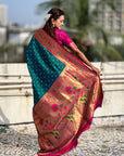 Green Zari Woven Bandhani Paithani Fusion Silk Saree