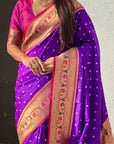 Purple Zari Woven Bandhani Paithani Fusion Silk Saree