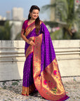 Purple Zari Woven Bandhani Paithani Fusion Silk Saree