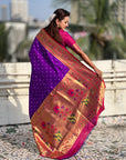 Purple Zari Woven Bandhani Paithani Fusion Silk Saree