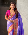 Lavender Zari Woven Bandhani Paithani Fusion Silk Saree